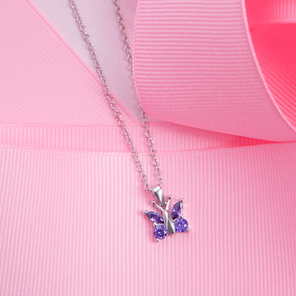Purple Butterfly Necklace | Dainty Blue Butterfly Pendant | Silver Moo –  Birch Street Studio